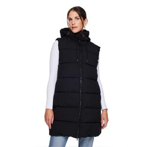 Black Hooded Puffer Vest for Women